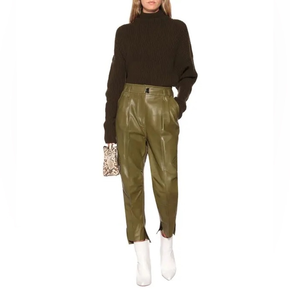 Petar Petrov Hailey 100% Lambskin Leather Cargo Pants 36 Khaki Green Designer